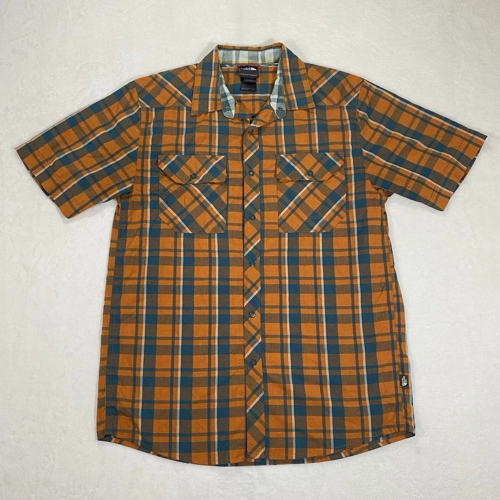 North Face Shirt Men's Small S Orange Green Plaid‎ *Flaw